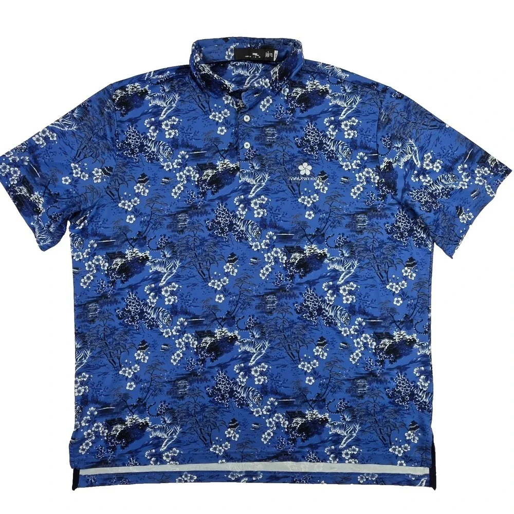 Polo Ralph Lauren RLX Tiger Mauna Kea Hawaiian Golf Shirt Blue XXL